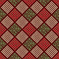 Raspberry berries, flowers, leaves checkered seamless pattern. geometric rhombuses berries texture vector