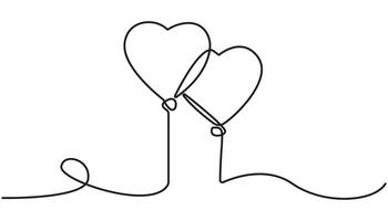 Heart shaped balloon Continuous one line drawing of heart balloon vector