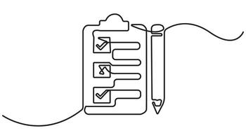 clipboard with checklist continuous one line drawing, Clip board continuous one drawing vector