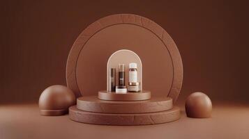 A chocolate egg with a small bottle of perfume on top photo