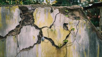 A wall with cracks and paint on it photo