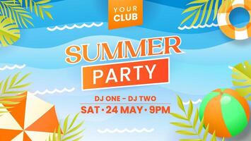 Summer party concept template illustration with with summer leaves, umbrellas, and beach balloons. Suitable for greeting card. vector