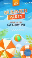 Vertical Summer party concept template illustration with with summer leaves, umbrellas, and beach balloons. Suitable for greeting card and banner. vector
