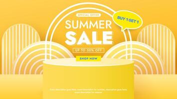 Summer sale banner template with yellow color concept. Summer abstract geometric background. vector