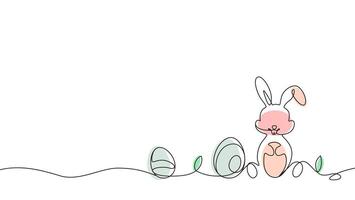Minimal Easter Bunny with Decorative Eggs and Leaves on White Background vector