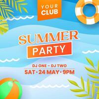 Summer party concept template illustration with with summer leaves, umbrellas, and beach balloons. vector