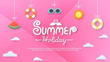 Summer holiday end of season with hanging summer elements suitable for greeting card and banner. vector