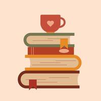 Cup of tee or coffee on a stack of books vector