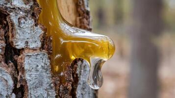 A honey dripping from a tree trunk photo