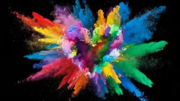 Abstract multicolored powder explosion on black backgroundcolorful dust explode pnted holiday powder festival freeze motion of color powder explodingthrowing color powder on background photo