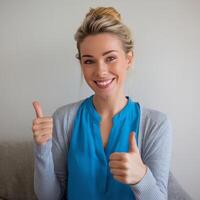 A woman giving the thumbs up sign photo
