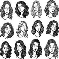 Hand-drawn woman face sketches Black and white face drawings vector