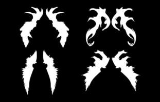 Tattoed style angel wings illustration with various styles on a black background vector
