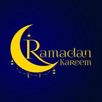 Ramadan Kareem with a beautifully designed golden crescent moon, lanterns, and stars vector