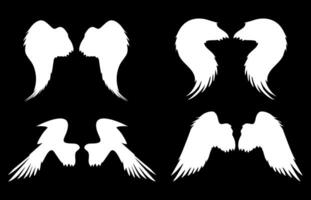Long angel wings illustration with various styles on a black background vector