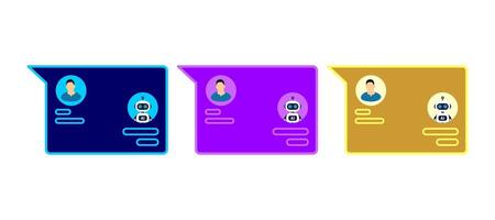 Conversational chat between human and AI agent, feedback, problem solving, help concept, artificial intelligence, and person message chat concept vector