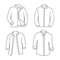 Set of outlined T-shirt and jacket mockups, perfect for apparel design presentations, branding, fashion prototypes, and print-on-demand previews. Clean and minimal templates vector
