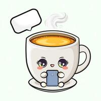 Coffee Cup with Smartphone. Playful Mug with Speech Bubble vector