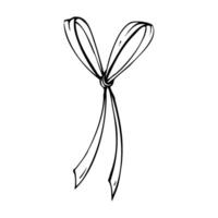 Satin, small, simple bow made of fabric, thin ribbons. Graphic sketch illustration hand drawn line art, outline in black ink. Single isolated element EPS, for hair decoration, clothes, gifts vector