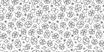 Abstract hand drawn flowers and leaves. Line art drawings. Seamless botanical pattern, repeating nature background. vector