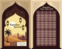 Elegant Ramadan Schedule Template Design for Daily Prayer and Fasting Timings vector