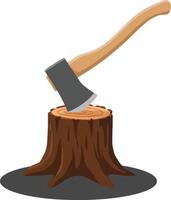 Axe resting on a wooden stump in a minimal design style representing outdoor activities in art vector
