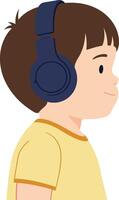 A cheerful young boy wearing navy headphones in a minimalistic flat design showcasing a playful expression and engaging with music, art vector