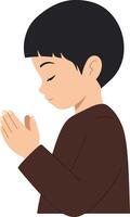 Young boy with closed eyes and folded hands in a serene pose, showcasing a minimalistic style in art vector