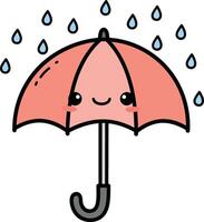 Cute smiling pink umbrella with raindrops in a cheerful, minimal illustration showcasing a playful and lighthearted atmosphere vector