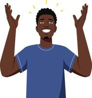 Happy man with raised hands expressing joy in a cheerful flat design illustration vector