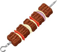 Juicy kebab skewered with colorful vegetables in a flat design style showcasing delicious grilled meat art vector