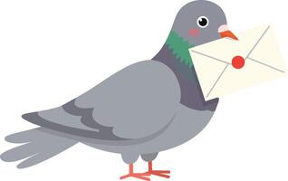 Pigeon carrying a letter in its beak, showcasing flat design style, joyful expression, and whimsical charm in vibrant art vector