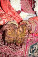 The hands of a bride are decorated with henna photo
