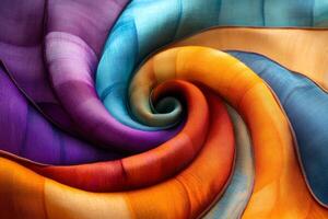 Vibrant swirling pattern of colorful fabric textures photo