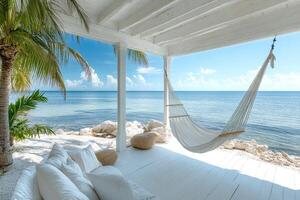 Relaxing oceanfront hammock with scenic view photo