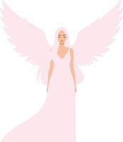 Ethereal angel with soft pink wings and flowing gown in minimal flat design art vector