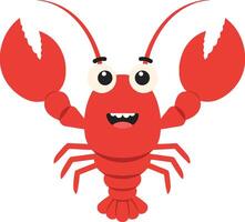 Cheerful red lobster character with large claws and expressive eyes in a flat illustration style, showcasing a playful and friendly mood in underwater surroundings art vector