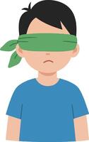 A boy with a green blindfold standing with a neutral expression in a minimal flat design style illustration vector