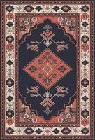 Traditional geometric patterned area rug in rich colors featuring intricate designs and borders in a flat illustration vector