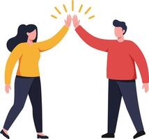 Two people celebrating with high fives in a minimal flat design style illustration showcasing joy and camaraderie in a bright color palette vector