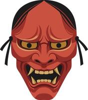 Traditional Japanese Oni mask design with bold colors and defined features in a flat art style showcasing fierce expression and cultural significance vector