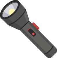 A detailed illustration of a sleek black flashlight with a bright yellow light and red button, showcasing minimalistic design and functionality in art vector