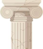 Classic Greek column depicted in a minimal style showcasing intricate details and textures, representing ancient architecture through illustration vector