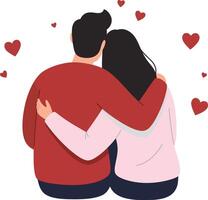 A couple embracing each other with love surrounded by floating hearts in a flat design style illustration vector