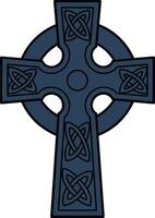 Celtic cross design featuring intricate knot patterns in dark blue and grey, showcasing a flat and minimalistic style for art vector