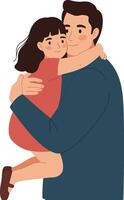 A father lovingly holding his smiling daughter in a warm embrace, showcasing a minimal design style in vibrant colors, illustration vector