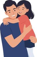 A father joyfully embracing his daughter in a minimal and colorful design, showcasing love and affection in illustration vector
