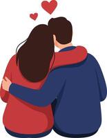 A couple embracing each other from behind in a cozy setting featuring flat design and vibrant colors, conveying love and warmth in illustration vector