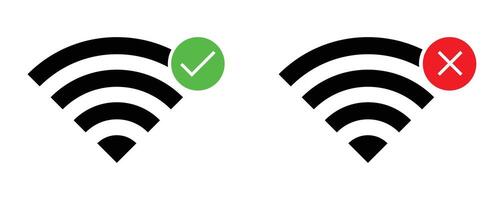 Two wifi icons with a green tick and a red cross vector