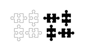 simple jigsaw puzzle pieces set outline and fill colors vector